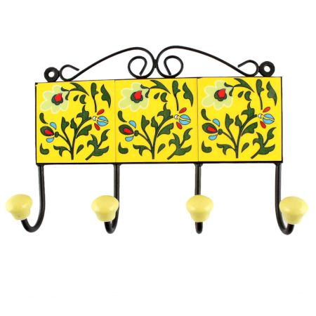 Forest Green Leaf Ceramic Floral Tile Hook